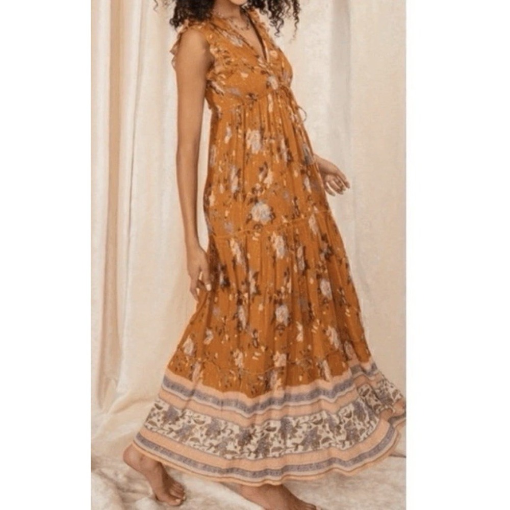 RAGA Boho Floral Maxi Dress Tassel Tie Tiered Cottagecore Festival S